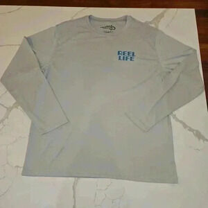 Reel Life Mens LS Poly Fishing Sun Defender UV 50 Long Sleeve Gray Size XXL